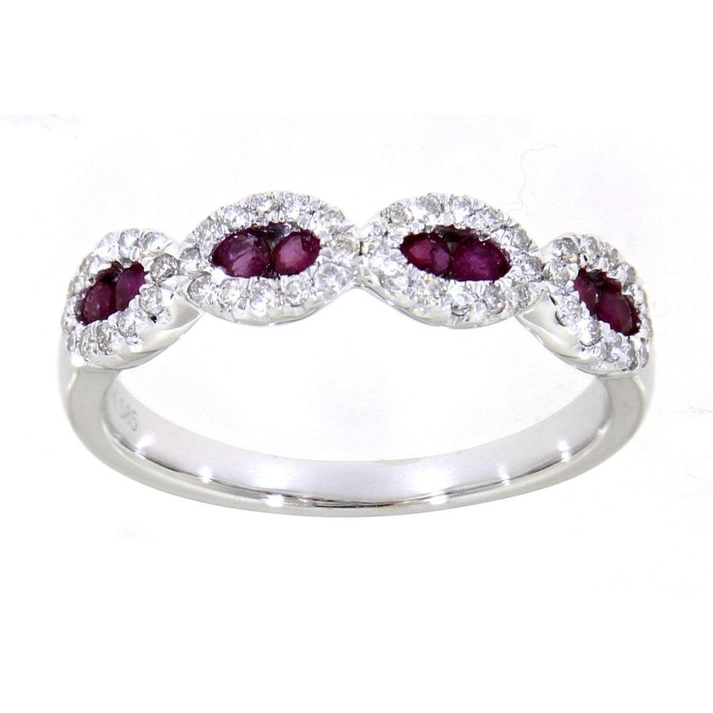 Real Diamond Oval Style Ruby Colored Stone Band